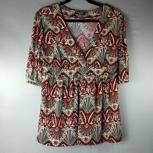 Cha Cha Vente Geometric Tunic RedBlackTan Size L